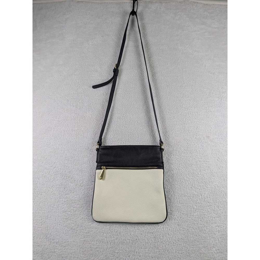 Charming Charlie Crossbody Bag Black Cream Color Block Vegan Leather Gold Tone